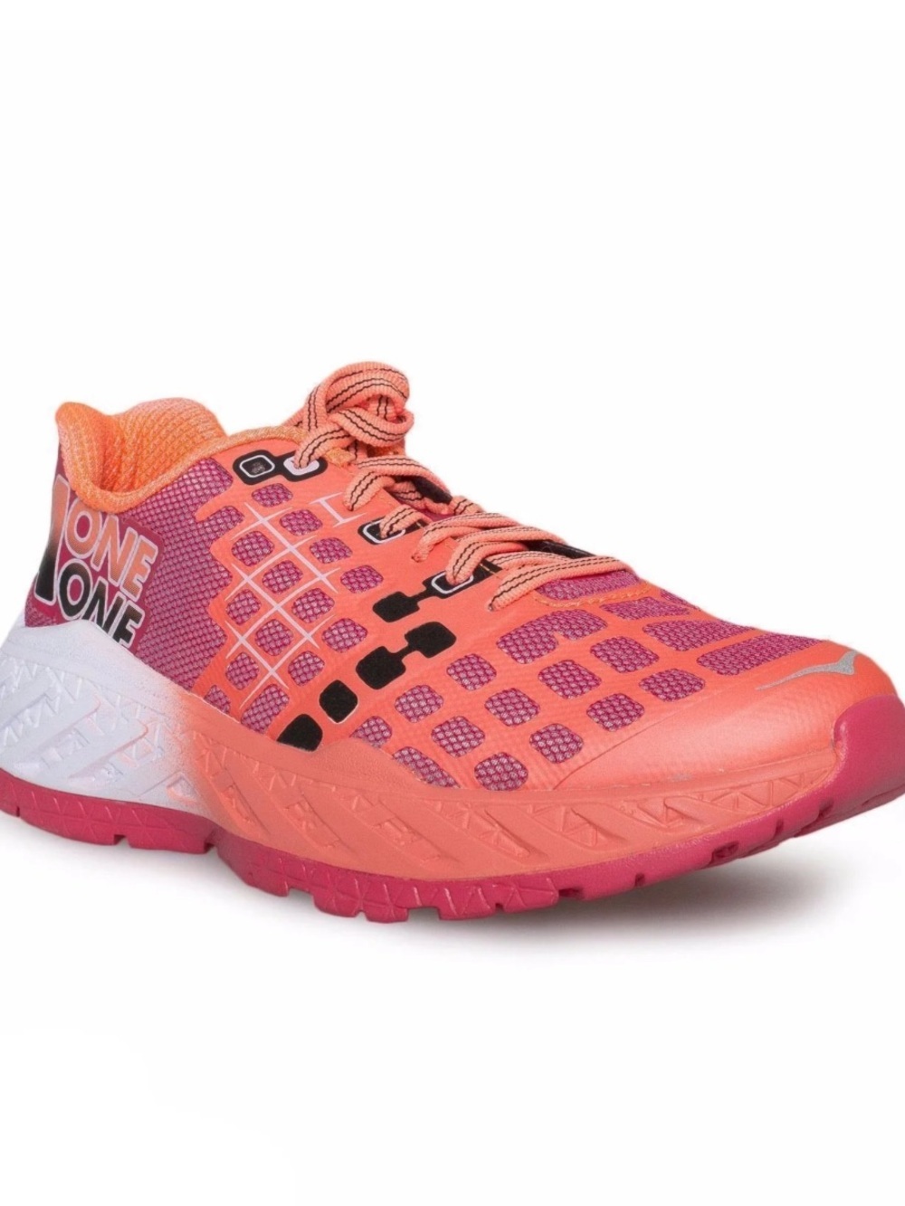 HOKA CLAYTON Teaberry Neon Coral Running Lace Up Tennis Shoes Size 8